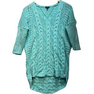 Express Women's V Neck Cable Knit Pullover Sweater 3/4 Sleeve Size Small MInt